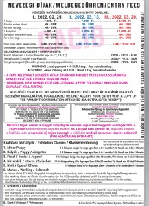 Termen de înscriere și taxa pt expozitia CACIB de sâmbătă 02.04.2022